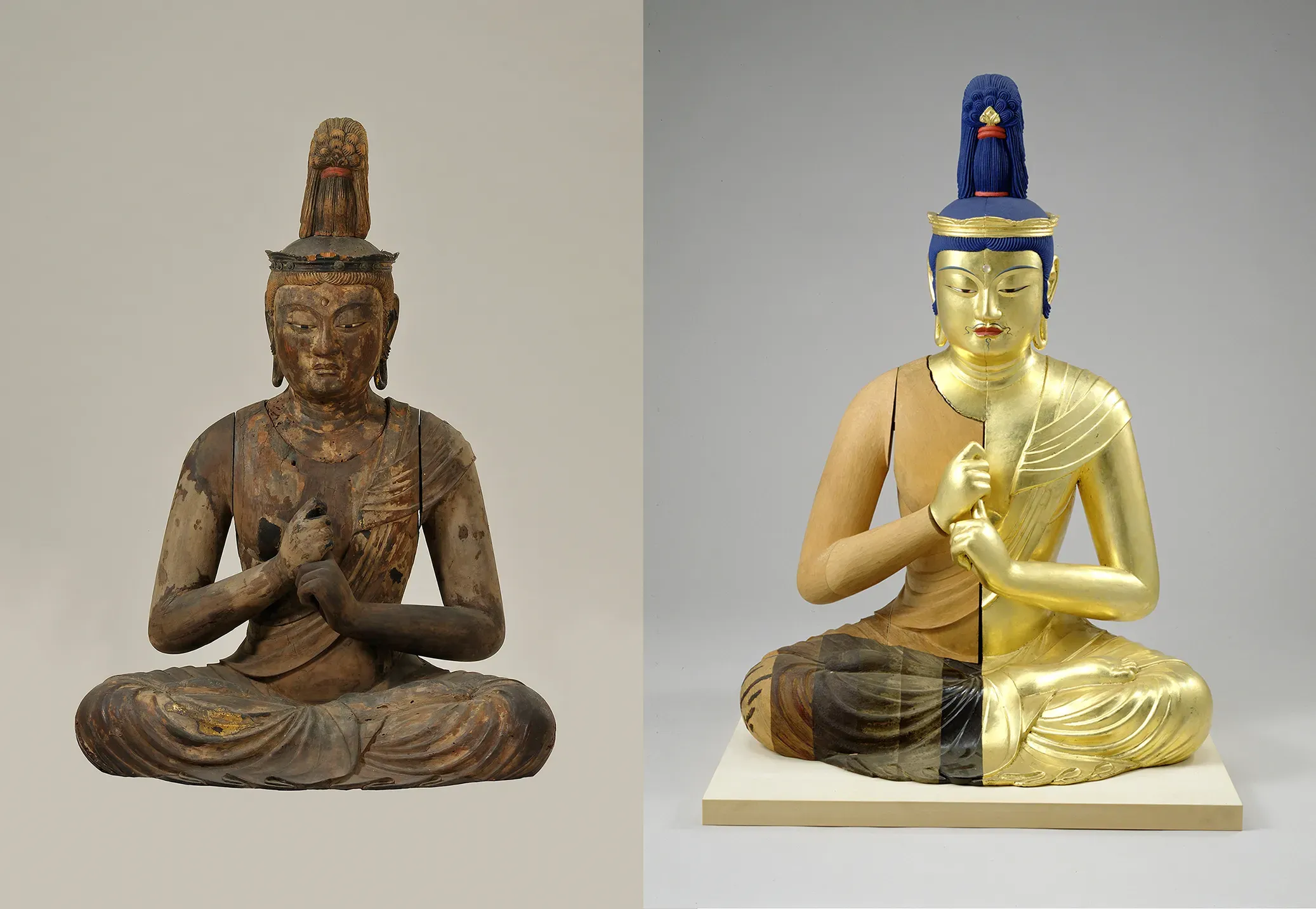 仏像の修復前後の比較画像