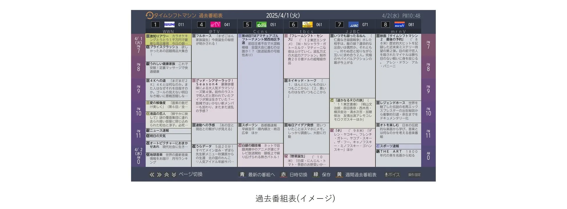タイムシフトマシンの番組表イメージ