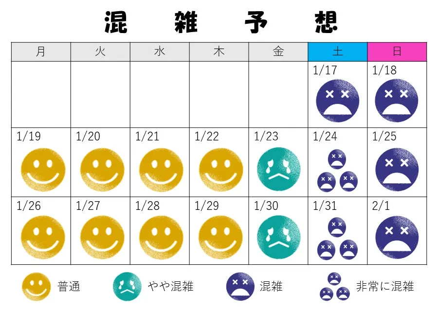 カレンダー形式の混雑予想