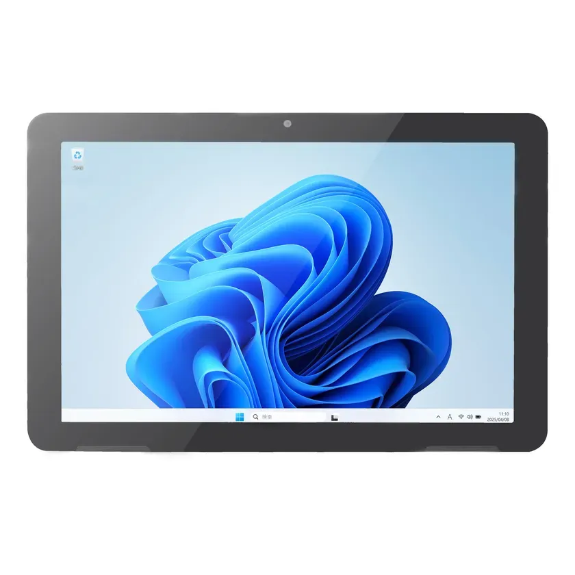 Windows 11の壁紙が表示されたタブレットのクローズアップ写真。