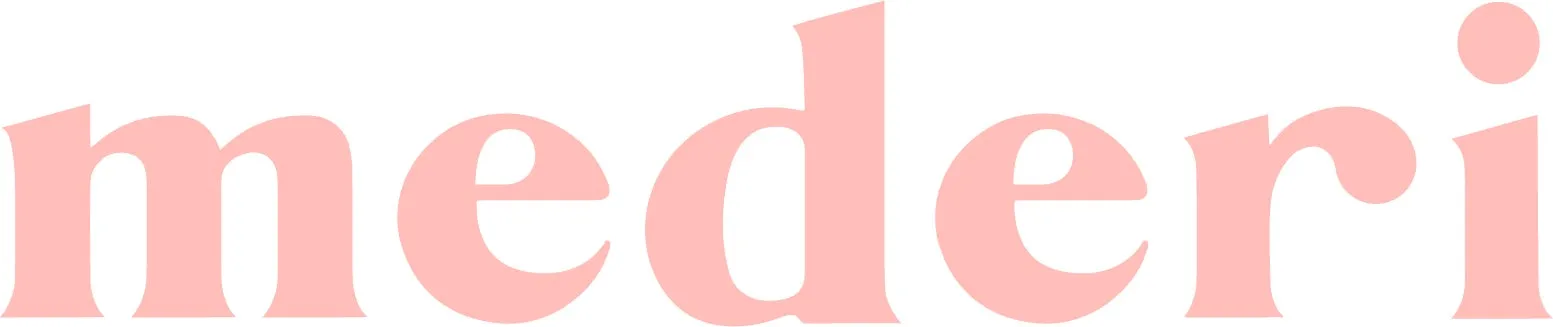 ピンク色の文字で「mederi」と書かれた画像です。