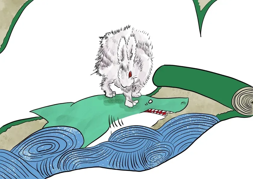 男性が神棚の前で手を合わせている様子を描いたイラストです。神棚には、お供え物や榊、酒瓶などが置かれています。