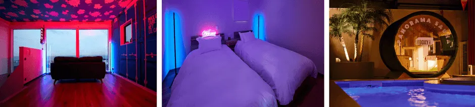 ネオンライトで照らされたリゾート施設