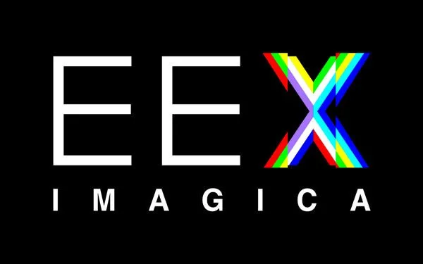 黒い背景に白文字で「EEX IMAGICA」と書かれたロゴ。EEXのXはカラフルにデザインされている。