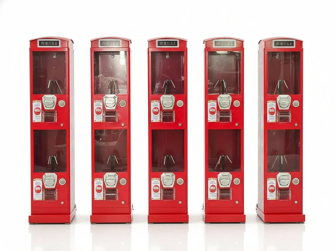 赤いガチャガチャが並んだ写真