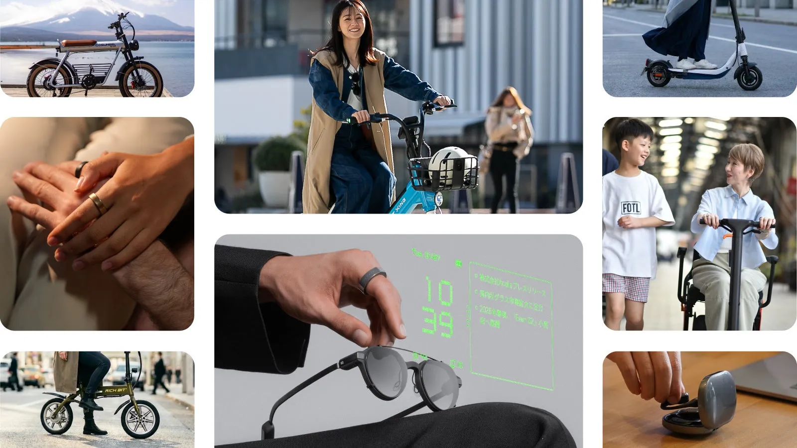 様々なガジェットやモビリティのコラージュ