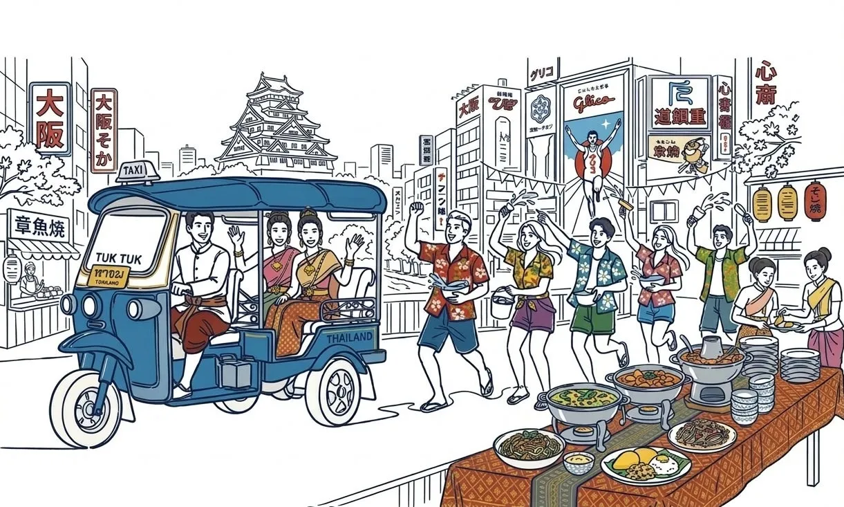 タイのお祭りの様子を描いたイラスト