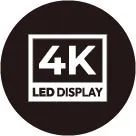 黒い円の中に白い文字で「4K LED DISPLAY」と書かれたアイコンです。4K LEDディスプレイの機能を視覚的に示しています。