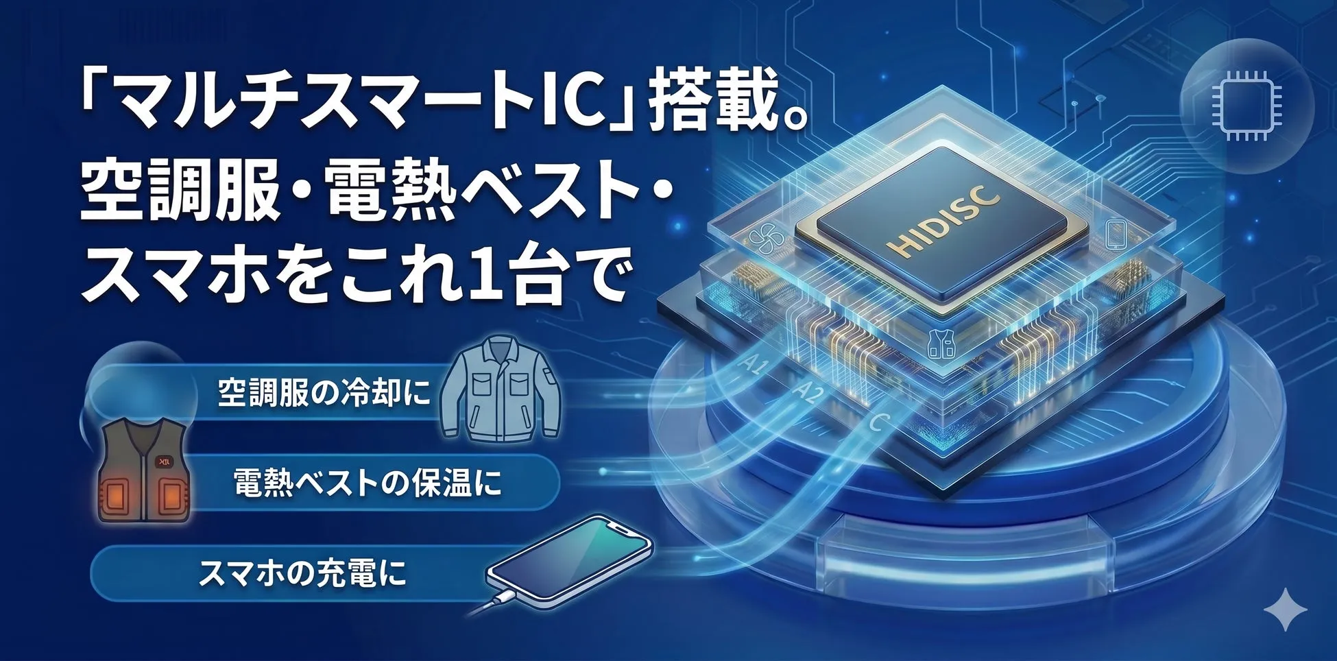 「マルチスマートIC」搭載。空調服・電熱ベスト・スマホをこれ1台で