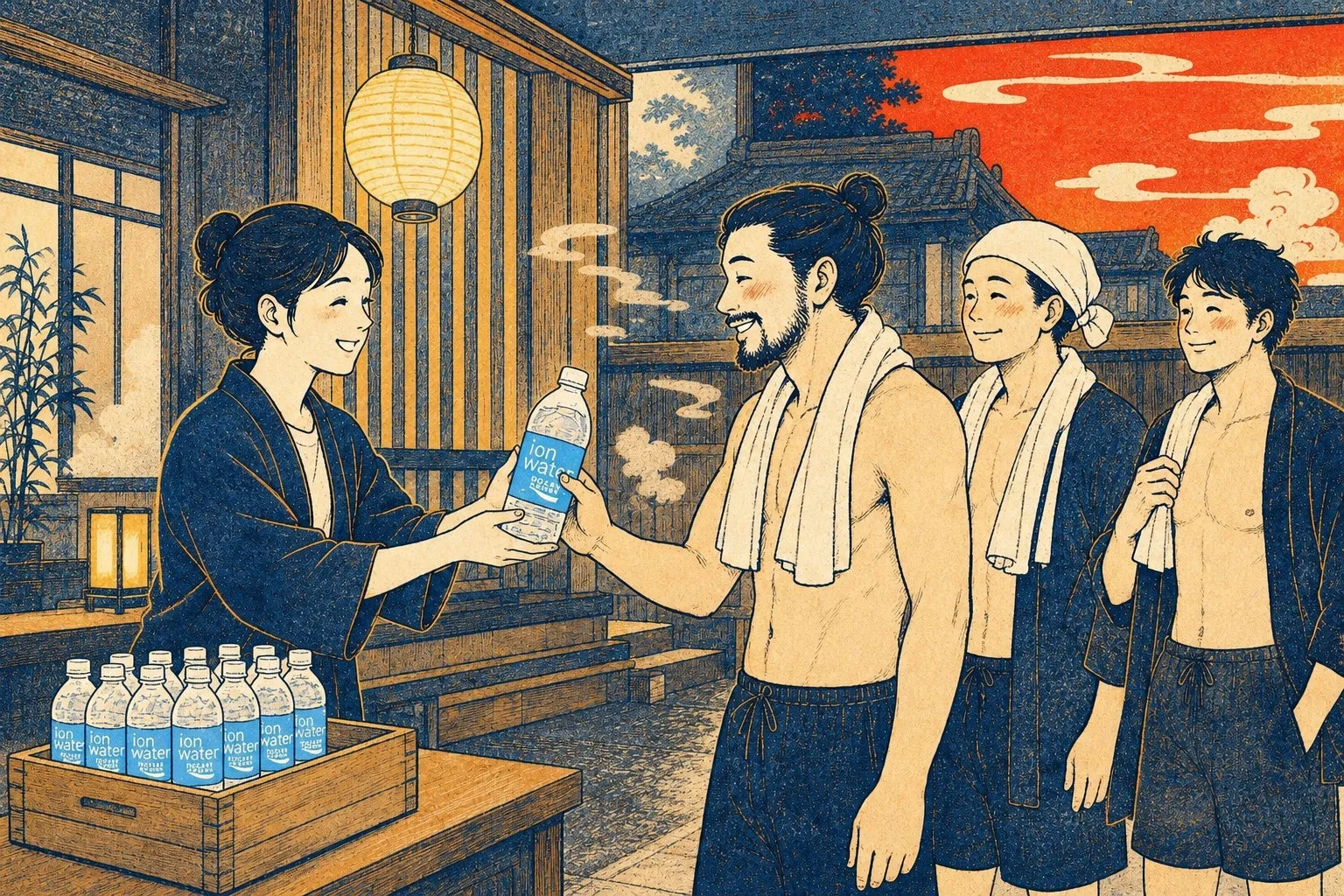 お接待でイオンウォーターを配布する様子