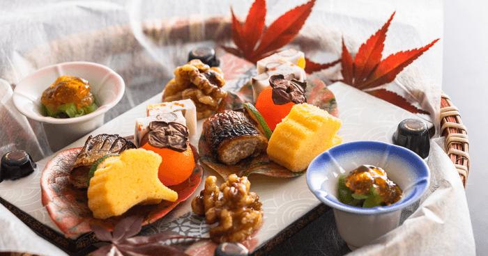 秋の味覚を少しずつ、彩り豊かな前菜/一例