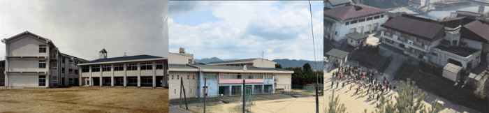 左から、旧・南花台西小学校、旧・南花台東小学校、旧・滝畑小学校